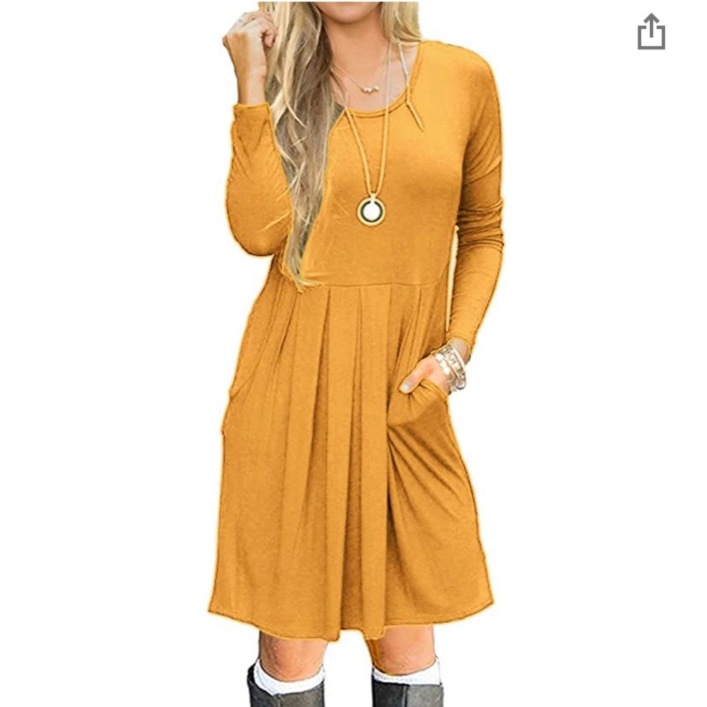 NWT- mustard dress with pockets! Large.